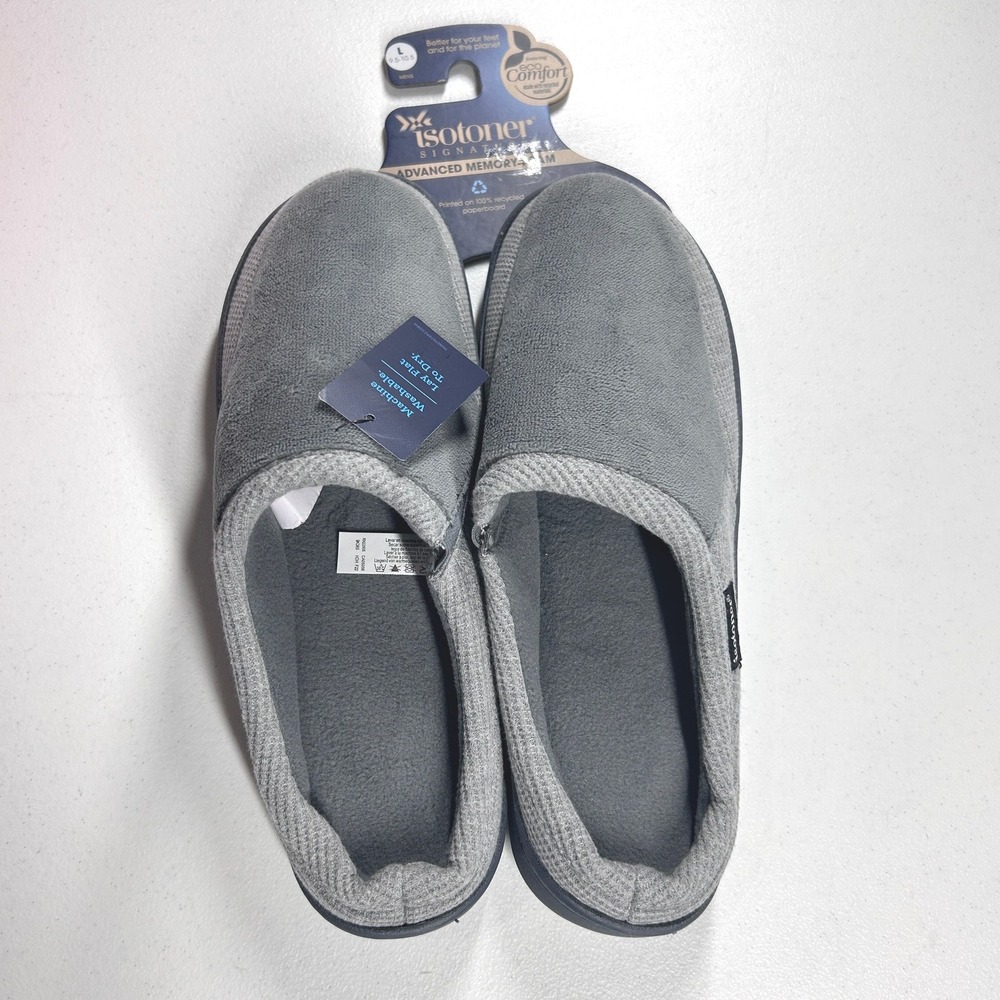 Isotoner Signature Men Large Gray Advanced Memory Foam Slippers Sz 9.5-10.5 NEW‎